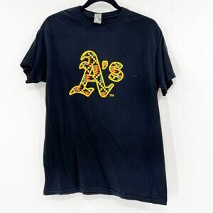 Athletics Unisex Black A's Short Sleeve Baseball T Shirt Tee Top Size M